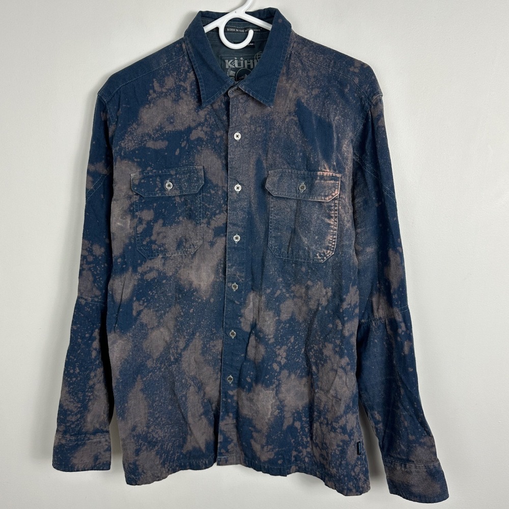 Kuhl Brown Blue Tie Dye Long Sleeve Shirt Size Large Merino Wool‎ Blend Collared